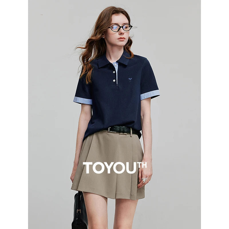 TOYOUTH Women Short Sleeve T shirt 2025 Spring New Tops 8521007