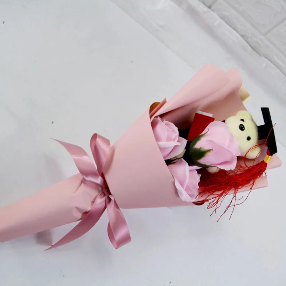 Sunflower Bear Bouquet Bouquet Decoration Rose Sunflower Soap Flower Plush Toy Birthday Party Cartoon Lovely Bear