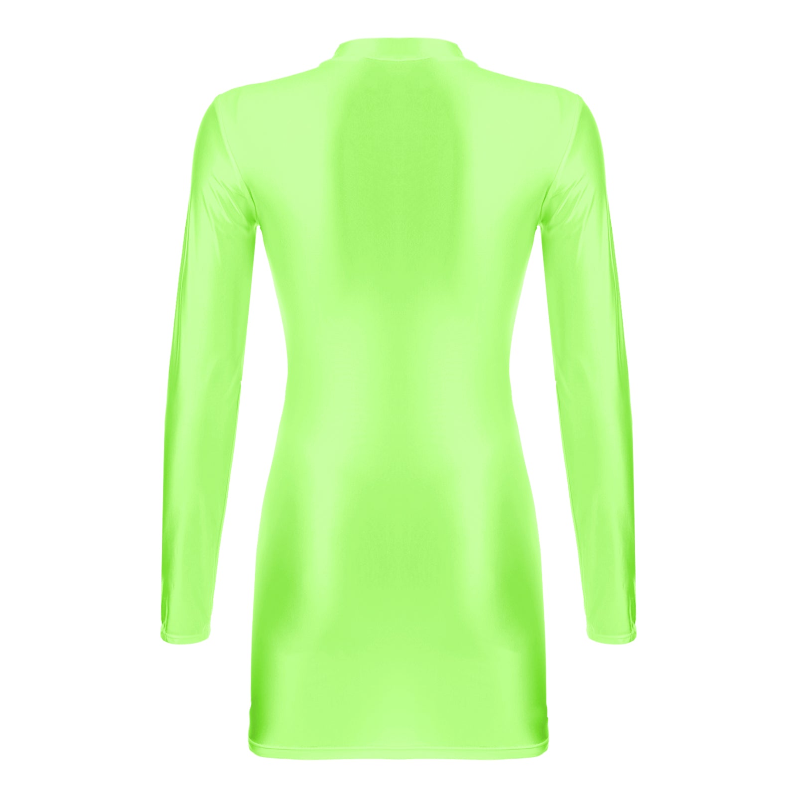 Women Glossy Bodycon Dress Long Sleeve Oil Shiny Smooth Mini Pencil Dress Stretchy Mock Neck Tight  Party Dresses Dance Clubwear