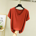 Summer women Modal V-Neck Tshirt Thin Bottoming T-shirts Plus size Loose tee tops Streetwear Basic Top
