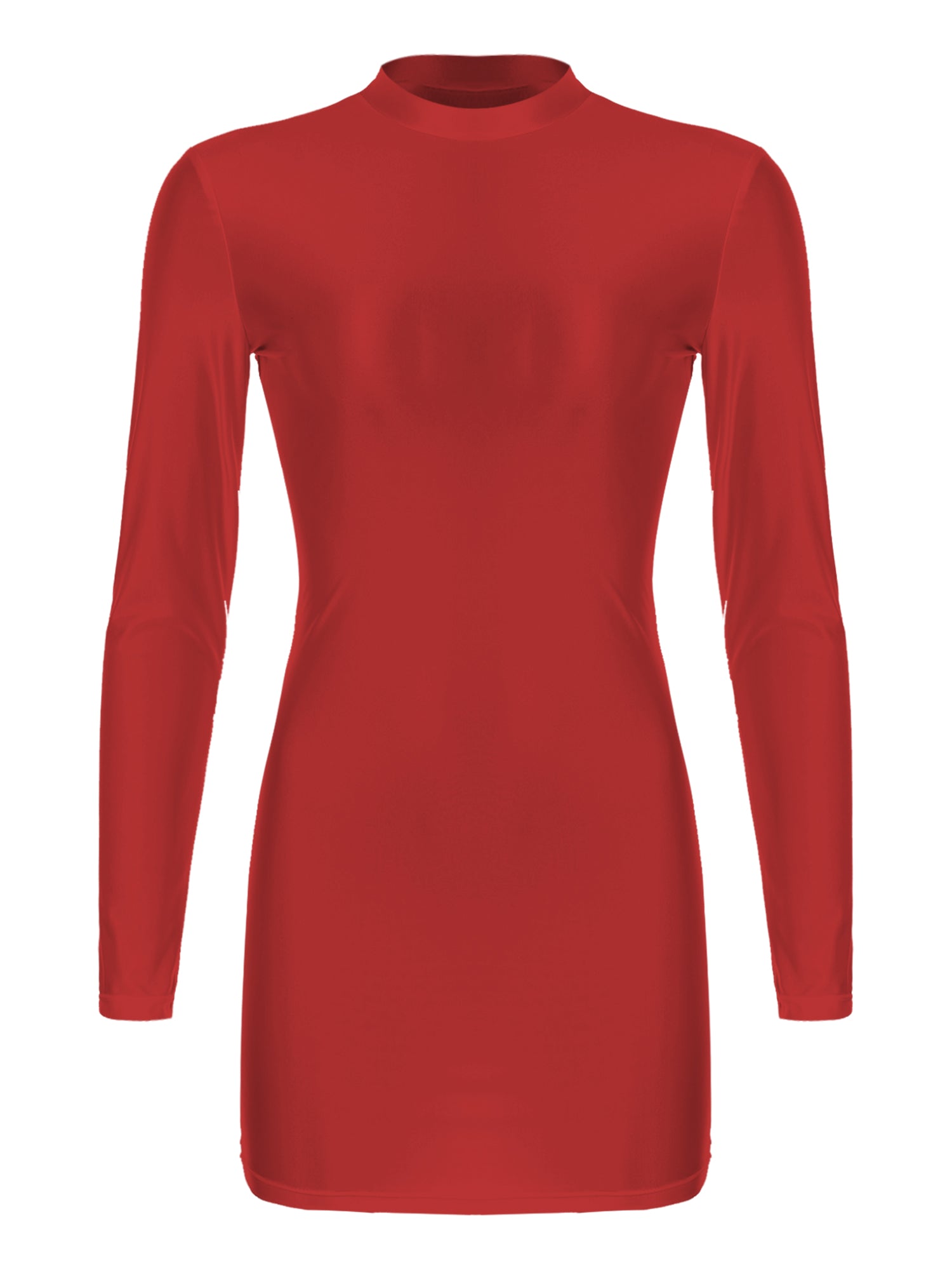 Women Glossy Bodycon Dress Long Sleeve Oil Shiny Smooth Mini Pencil Dress Stretchy Mock Neck Tight  Party Dresses Dance Clubwear