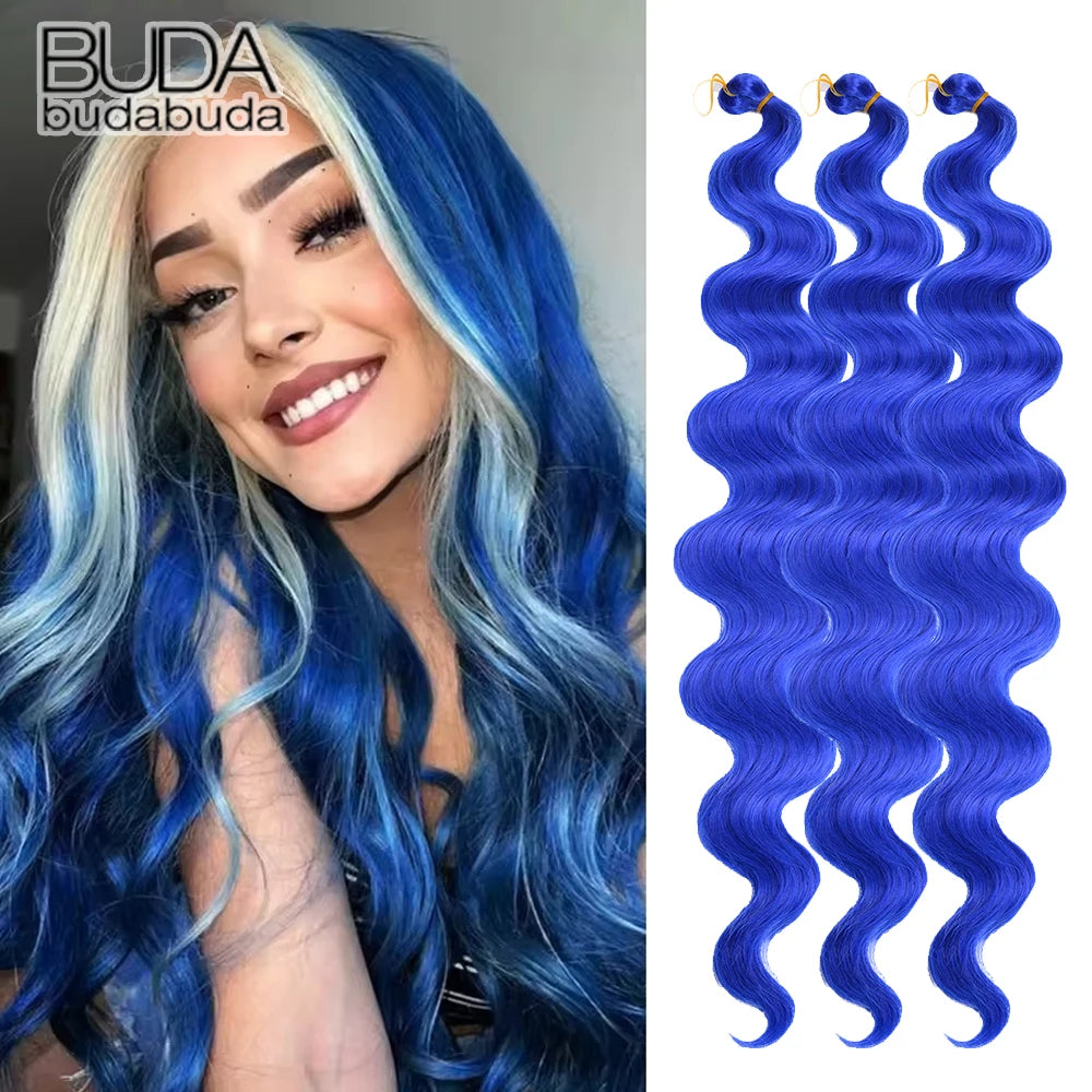 Synthetic Hair Colored Brazilian Body Wave Hair Weave Bundles 24” Heat Resistant Fiber Hair Extensions Body Wave Hair Bundles
