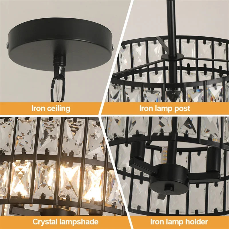 Modern K9 Crystal LED Pendant Light Nordic Chandelier Bedroom Hanging Lamp Retro Luxury Kitchen Dining Table Plafon Ceiling Deco