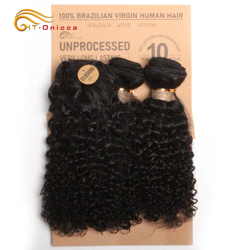Kinky Curly Bundles 100% Human Hair Bundles With Circular Closure Virgin Weave Human Hair Extensions Curly Hair Bundles