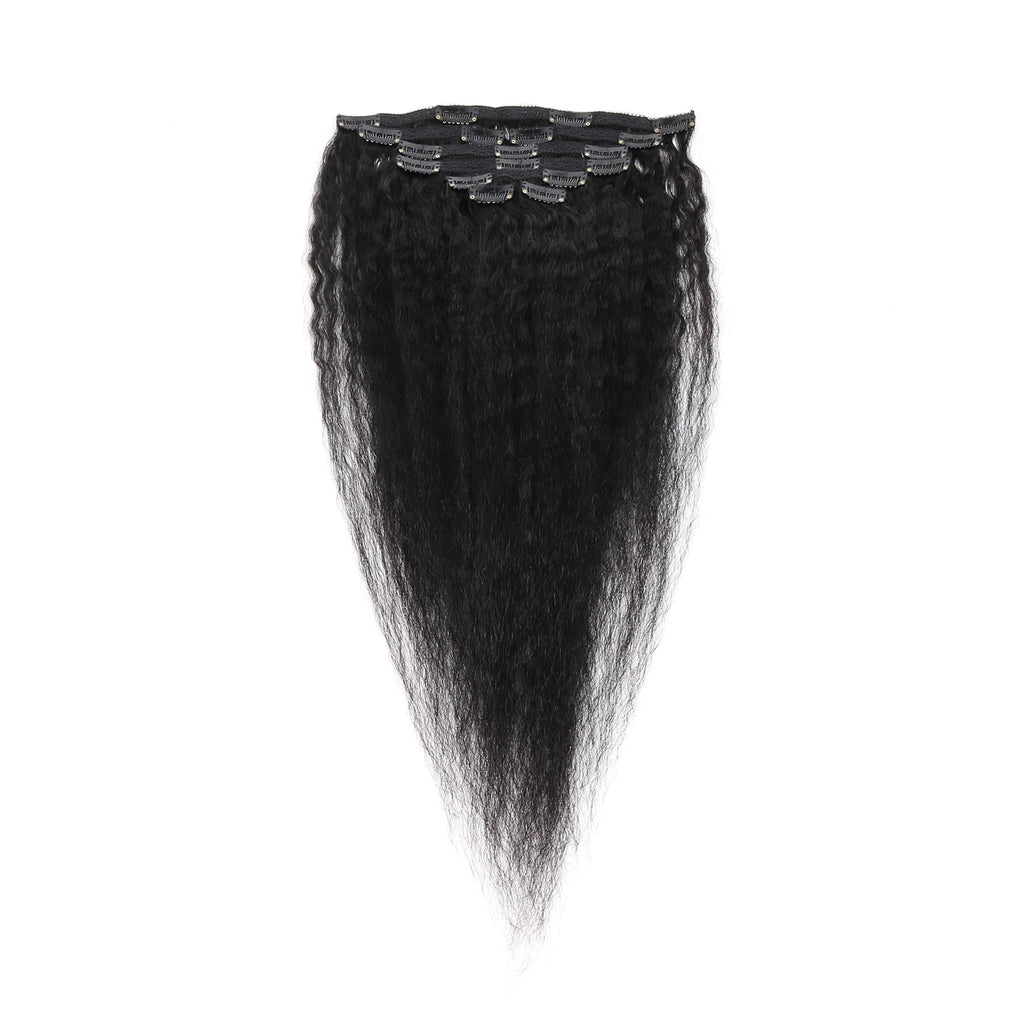 Kinky Straight Clip In Hair Extensions Real Human Hair Natural Black 100g Full Head Clip ins Seamless Kinky Straight Clip on 1B