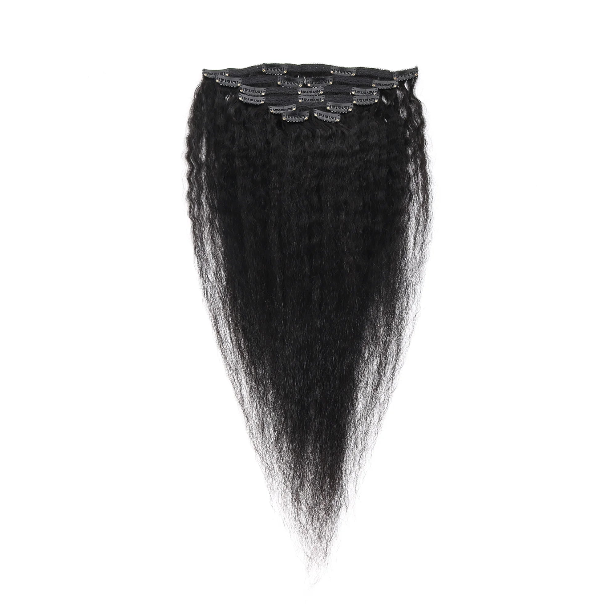 Kinky Straight Clip In Hair Extensions Real Human Hair Natural Black 100g Full Head Clip ins Seamless Kinky Straight Clip on 1B