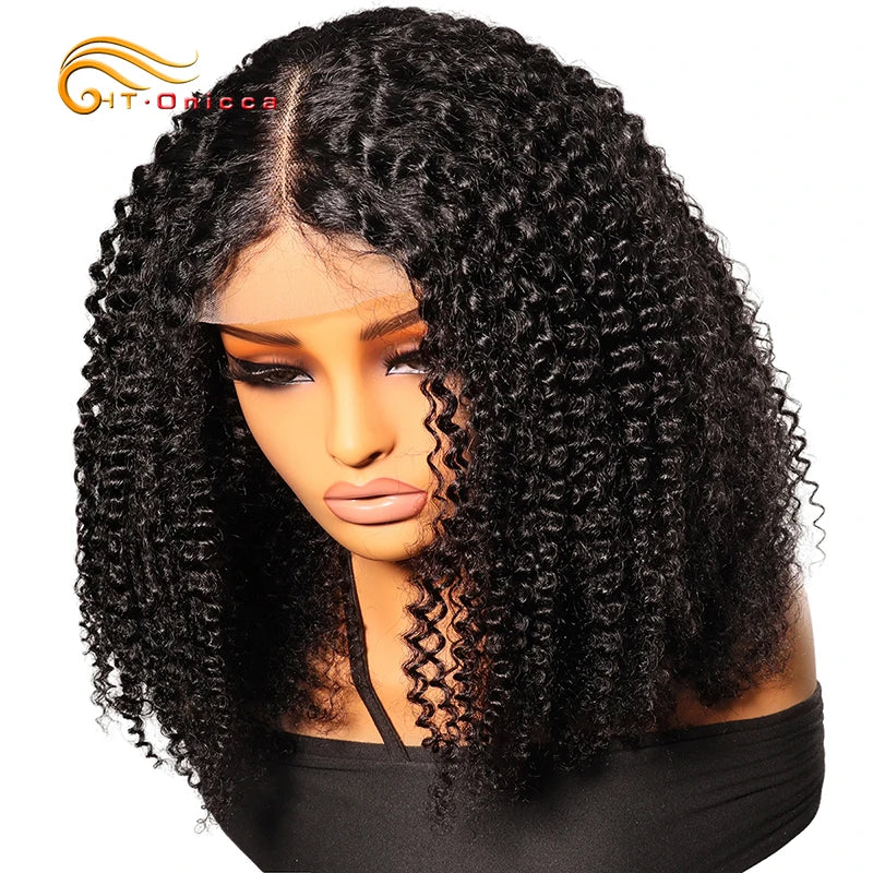 Kinky Curly Wigs Human Hair 4x4 Lace Closure Wig For Women Indian Curly Human Hair Wigs Natural Color 200% Density
