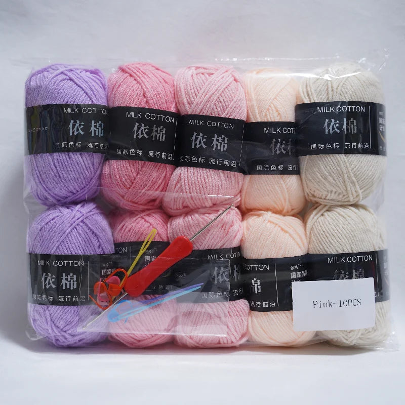 10pcs Mixed Colors Yarn Milk Cotton Yarn Combination Crochet Knitting Yarn Set for Handmade DIY Crafts Sweater Scarf Knitting