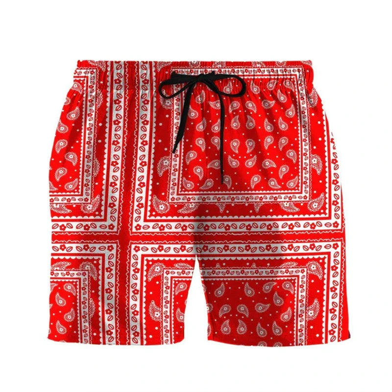 Paisley Fashion Beach Swim Shorts For Men 3D Print Quick Drying Drawstring Board Shorts Simple Square Plaid Surf Swim Trunks