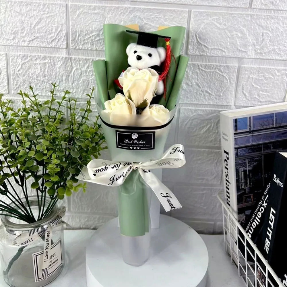Sunflower Bear Bouquet Bouquet Decoration Rose Sunflower Soap Flower Plush Toy Birthday Party Cartoon Lovely Bear