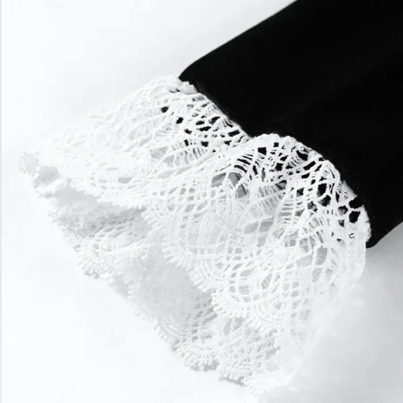 Sexy Lace Patchwork Velvet Long Dress Women Square Collar Full Sleeves Waist Slim Cinching Dresses 2026 Lady Party Vestidos New