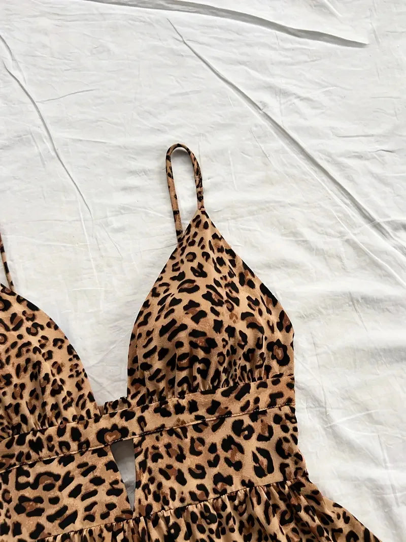 4-Color Leopard Printed Sexy Camisole Dress Women Sleeveless Backless Mini Dress Summer Vacation Dresses