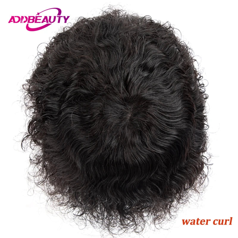 Water Wave Men Toupee Human Hair Fine Mono NPU Indian Human Hair Wigs Afro Human Hair System Curly Hair Toppers Natural Color