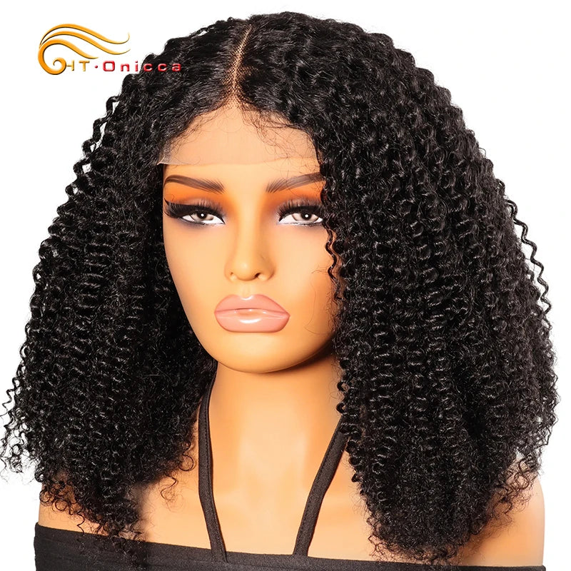 Kinky Curly Wigs Human Hair 4x4 Lace Closure Wig For Women Indian Curly Human Hair Wigs Natural Color 200% Density