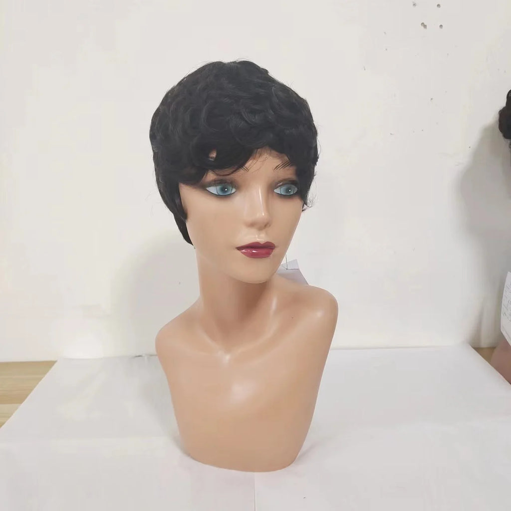 Pixie Cut Wig Human Hair For Women Curly Short Wigs For Women No Glueless Wig With Bang Wavy Wig Full Machine Made None Lace Wig