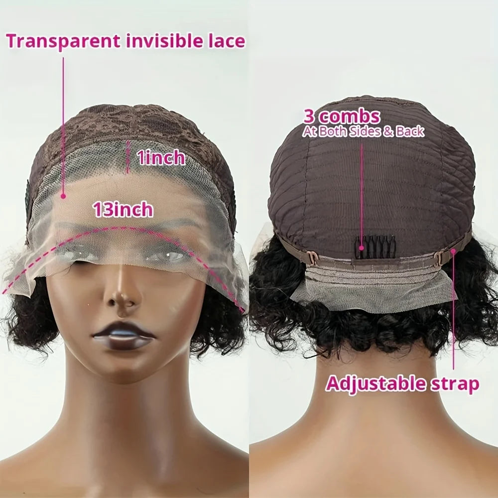 Pixie Cut Human Hair Wig Short Pixie Cut Curly Wave Human Hair Wigs 13x1 Transparent Lace Curly Wave Wig For Women