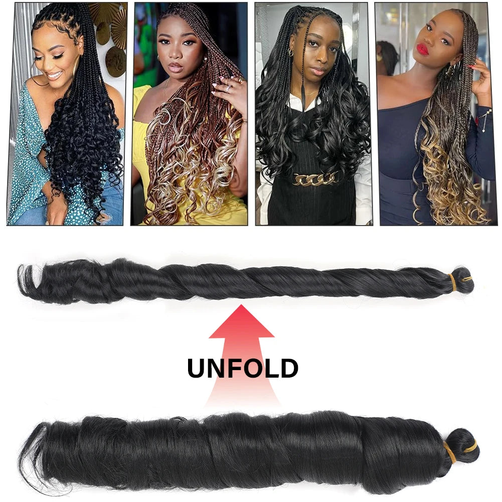 French Curly Braiding Hair 24 Inch Pre Stretched Bouncy Braiding Hair Loose Wavy Synthetic Hair Extensions for Black Women