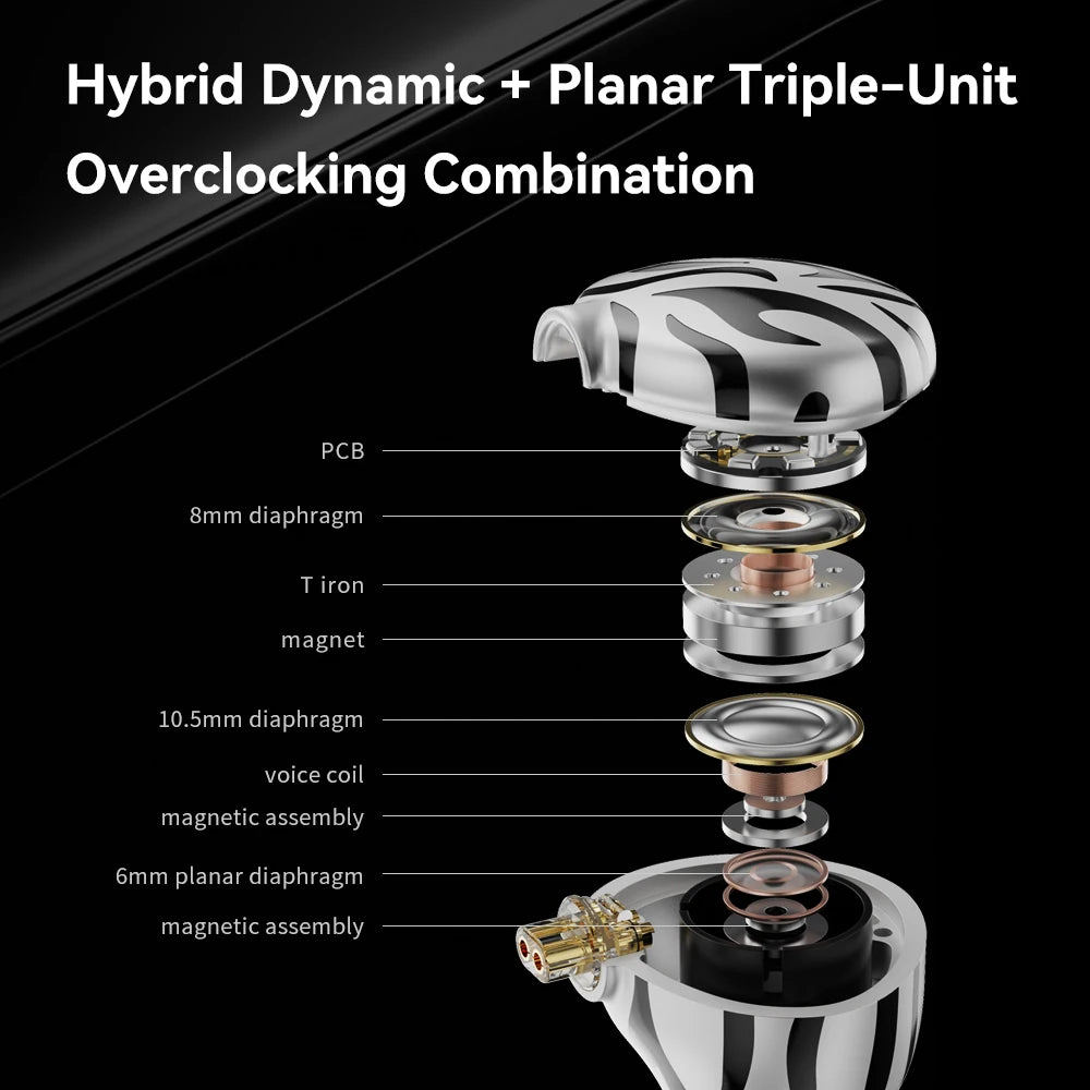 TRN New White Tiger In Ear Earphones Hybrid Dual Dynamic Driver + Planar Diaphragm Headphones