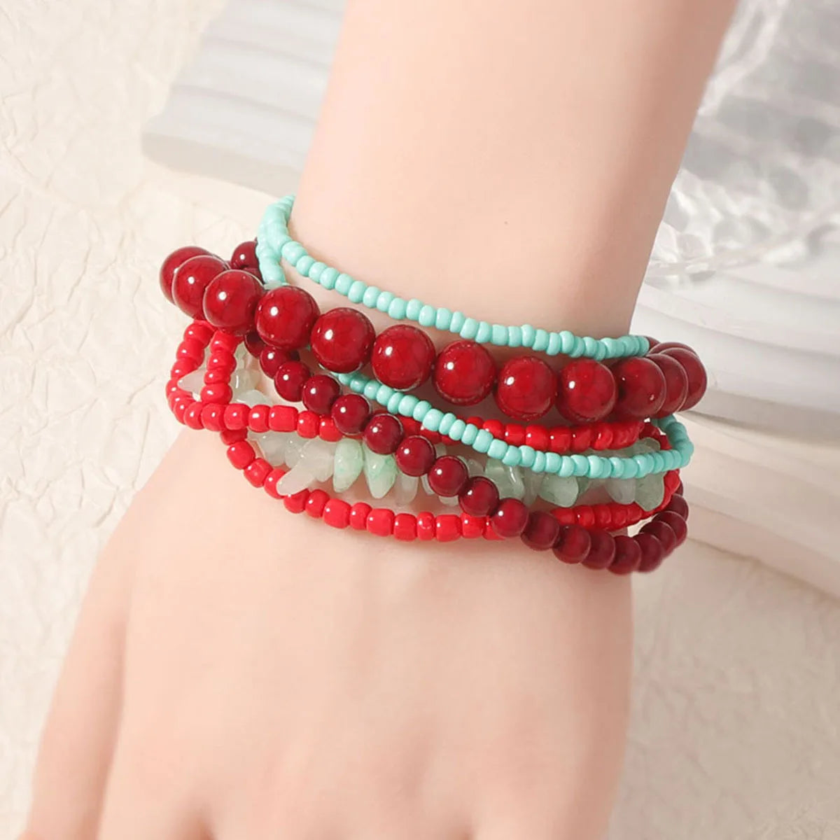 ZAA Trendy Women Jewlery Luxury Vintage Ethnic Multilayer Red Beads Choker Necklace High Quality Personality Holiday Accessories