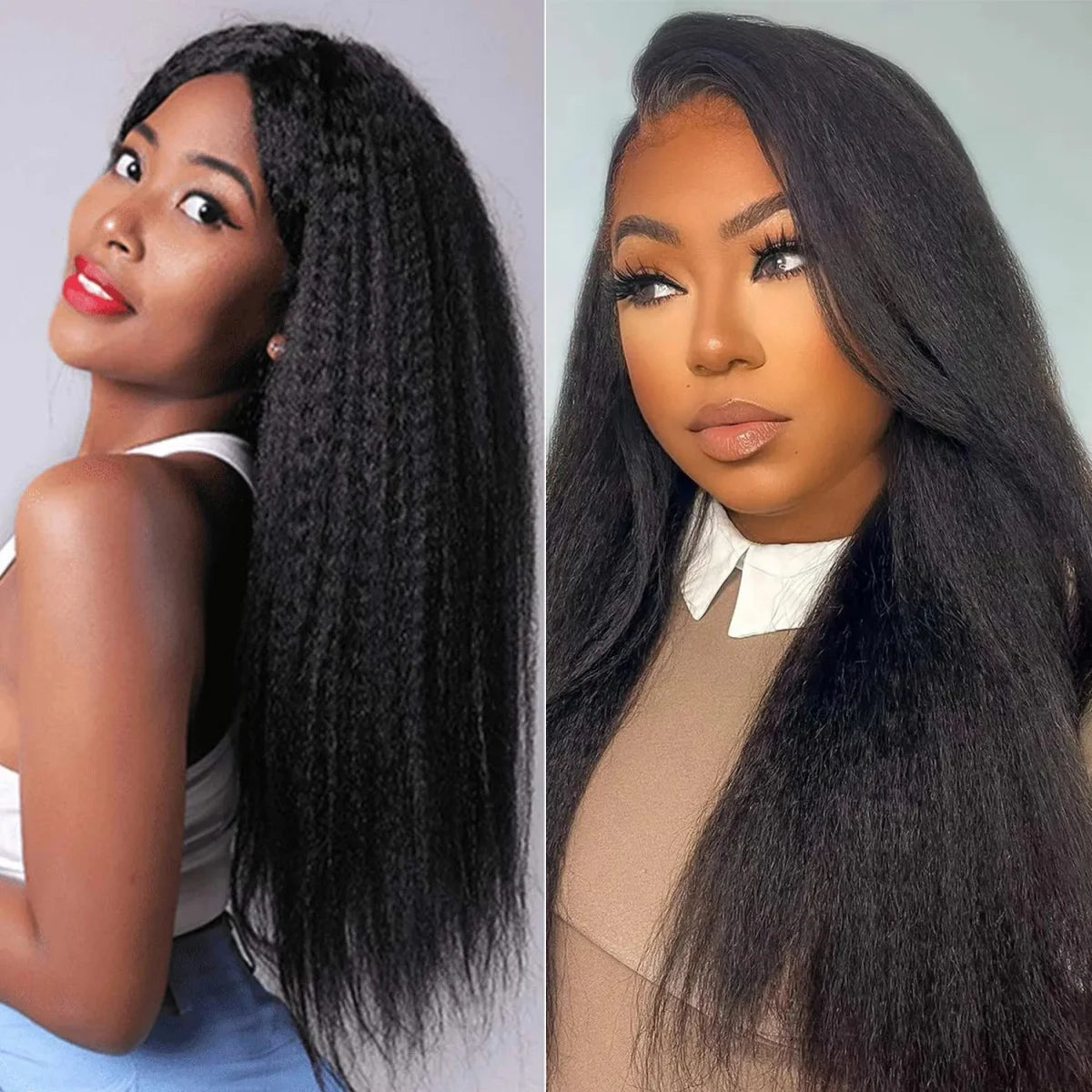 Kinky Straight Clip In Hair Extensions Real Human Hair Natural Black 100g Full Head Clip ins Seamless Kinky Straight Clip on 1B