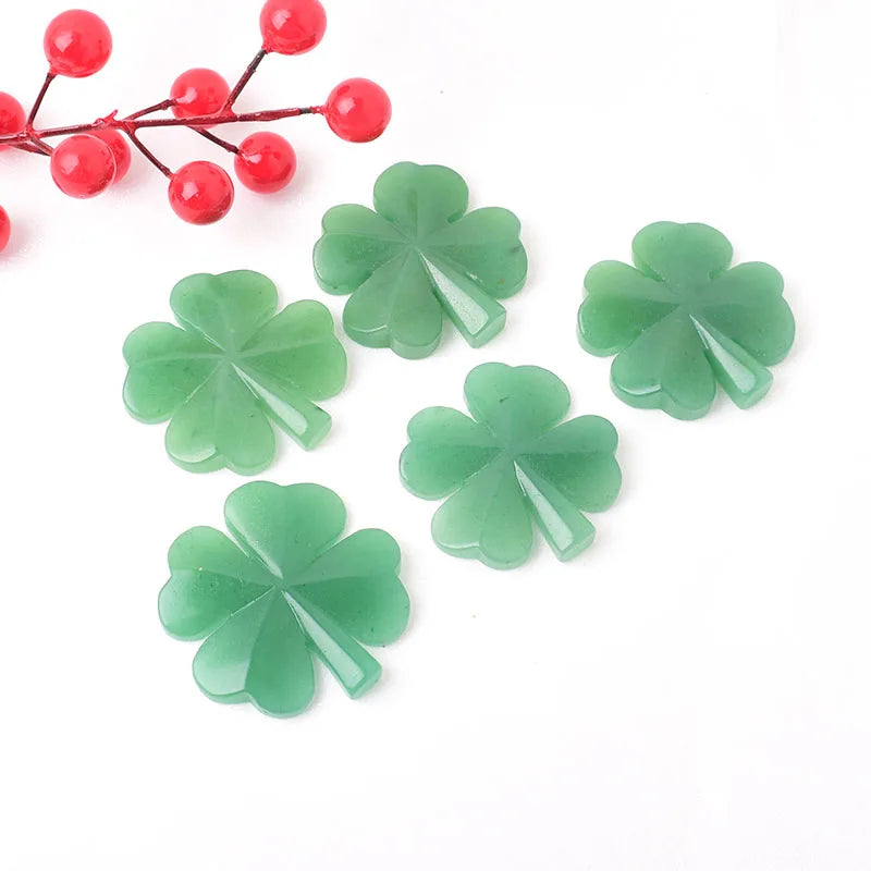 1PC Natural Stone Aventurine Four Leaf Clover Carving Figurines Ornaments Reiki Gemstone Crafts Home Tabletop Decoration Gift