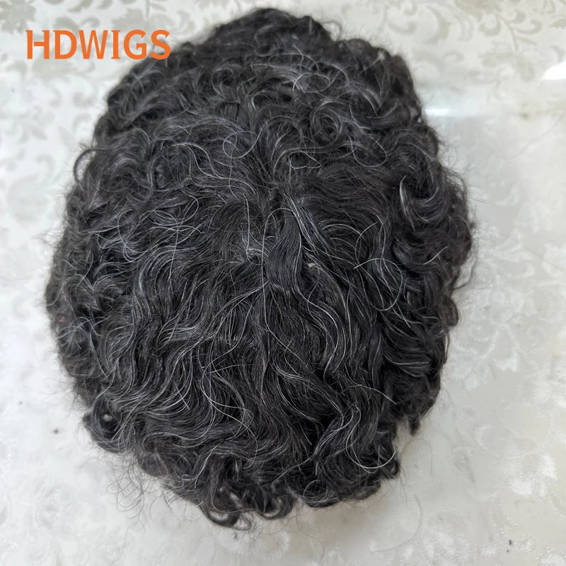 Curly Men Toupee Full PU 0.12-0.14cm ISKIN With Knots Capillary Prosthesis Indian Human Hair Wig Water Wave Natural Hairpiece