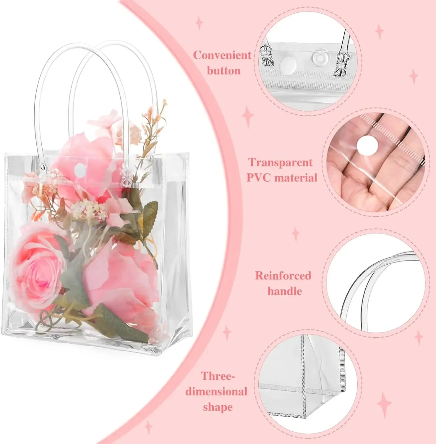 10-100 Pcs Clear Plastic Gift Bags with Handle Transparent Gift Bag Reusable Tote Bag PVC Goodie Bags for Wedding Party Supplies