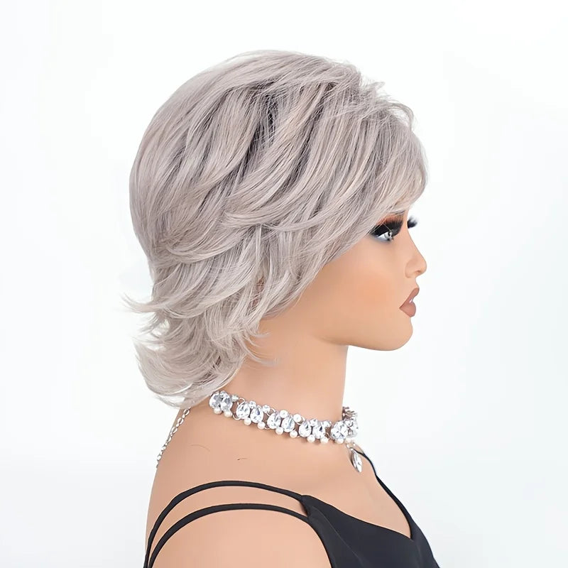 Women's Synthetic Wig with Side-Swept Waves, Voluminous Fashionable Black Curly Hair Wig, Suitable for Daily Wear and Cosplay