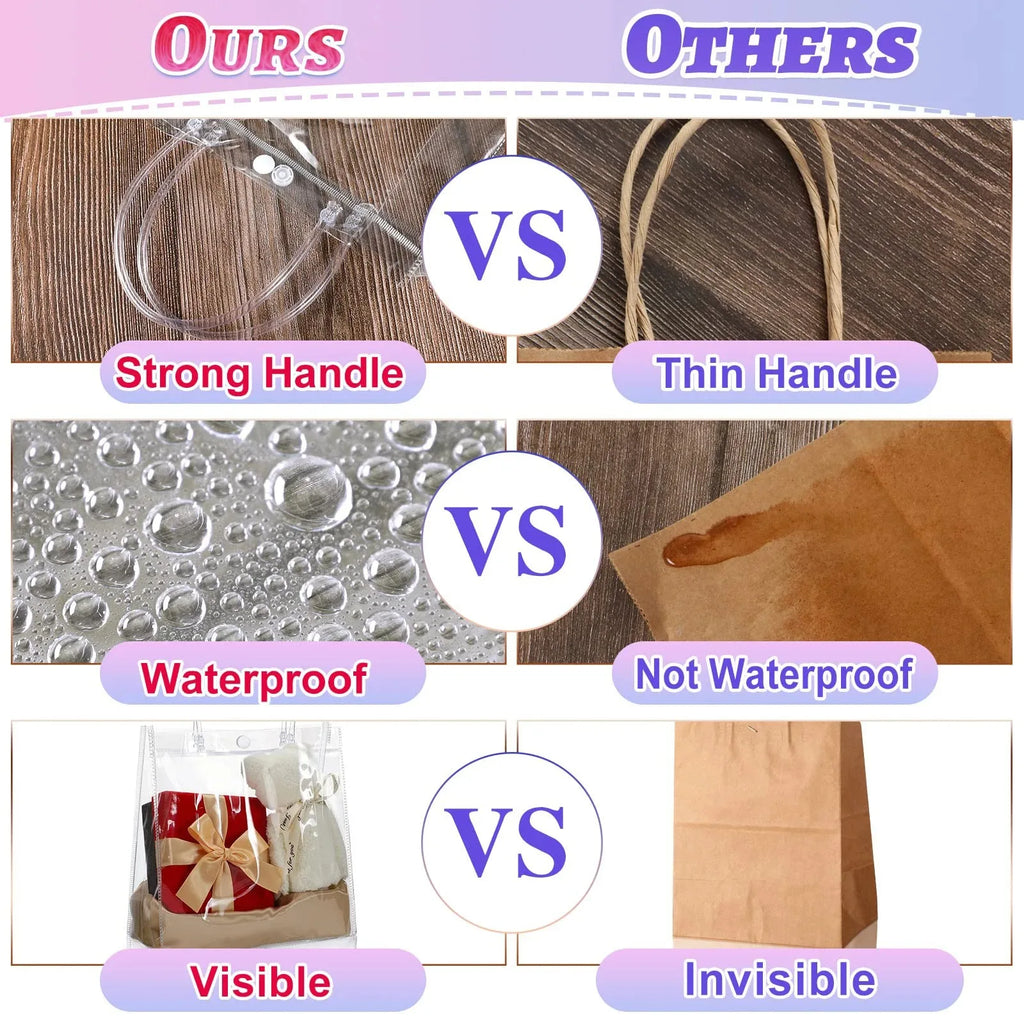 10-100 Pcs Clear Plastic Gift Bags with Handle Transparent Gift Bag Reusable Tote Bag PVC Goodie Bags for Wedding Party Supplies