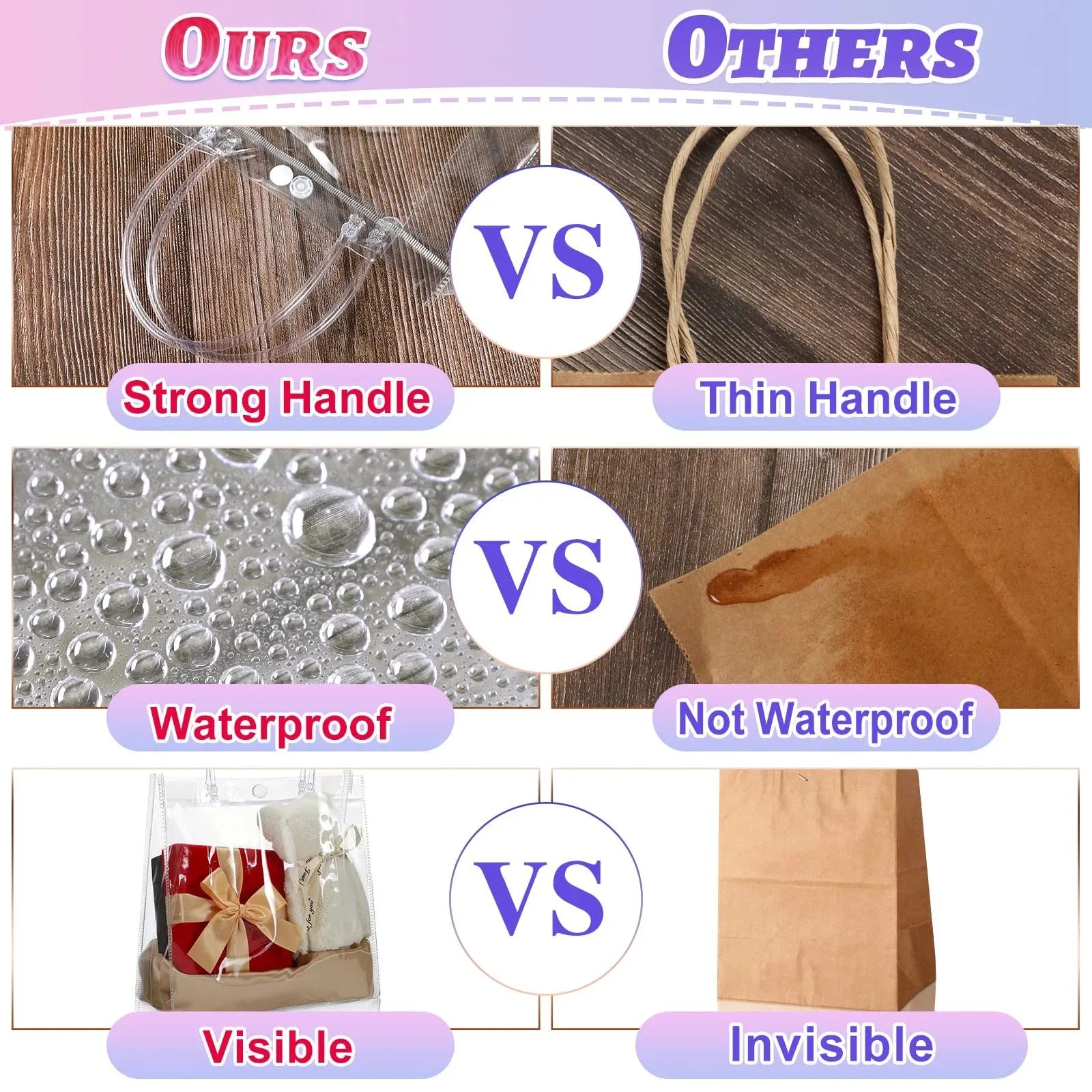10-100 Pcs Clear Plastic Gift Bags with Handle Transparent Gift Bag Reusable Tote Bag PVC Goodie Bags for Wedding Party Supplies