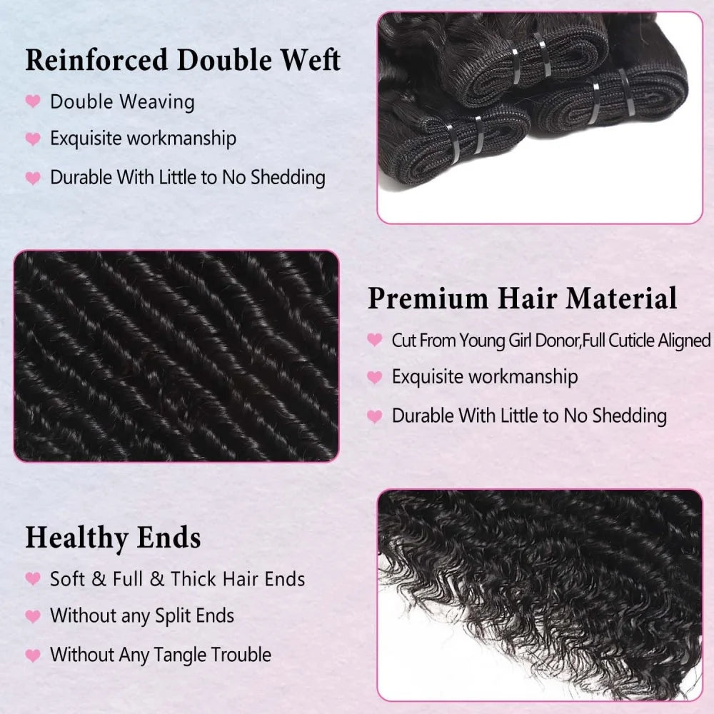 12A Deep Wave 28 30 Inches Brazilian Human Hair Bundles Deep Water Wave Bundles Human Hair Extensions Raw Hair Bundles