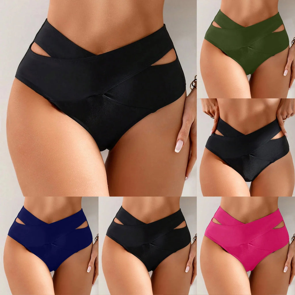 Women Solid Color Hollow Out Detail Swimwear Bottom Women'S Swimsuit Crisscross Bandage Bikini Woman 2024 Trend Push Up