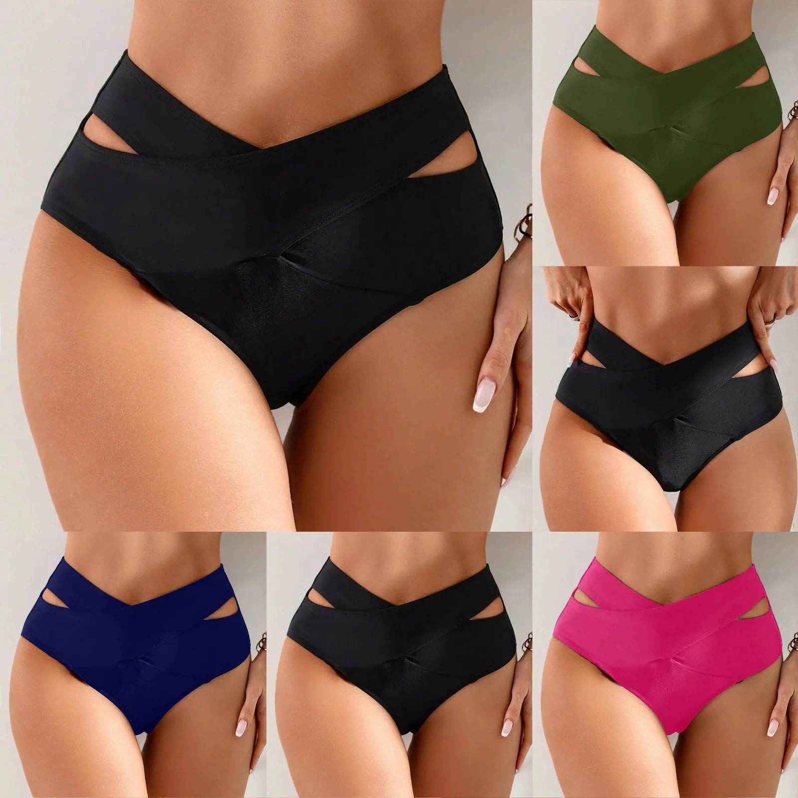 Women Solid Color Hollow Out Detail Swimwear Bottom Women'S Swimsuit Crisscross Bandage Bikini Woman 2024 Trend Push Up
