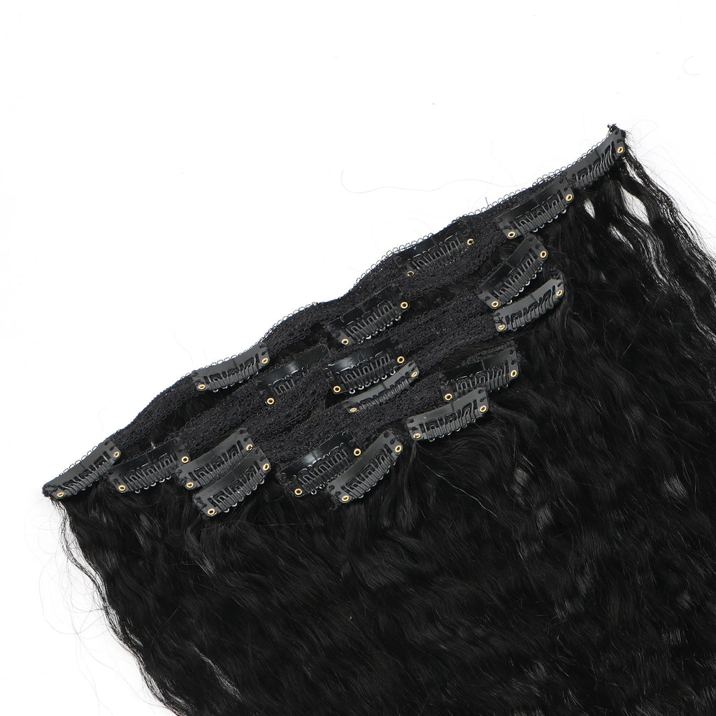 Kinky Straight Clip In Hair Extensions Real Human Hair Natural Black 100g Full Head Clip ins Seamless Kinky Straight Clip on 1B