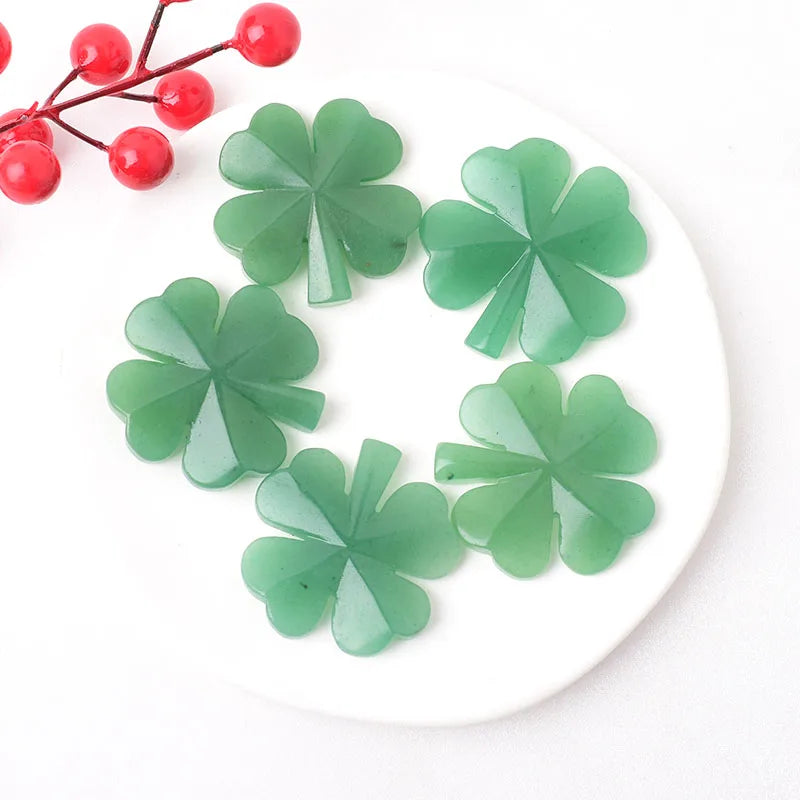 1PC Natural Stone Aventurine Four Leaf Clover Carving Figurines Ornaments Reiki Gemstone Crafts Home Tabletop Decoration Gift