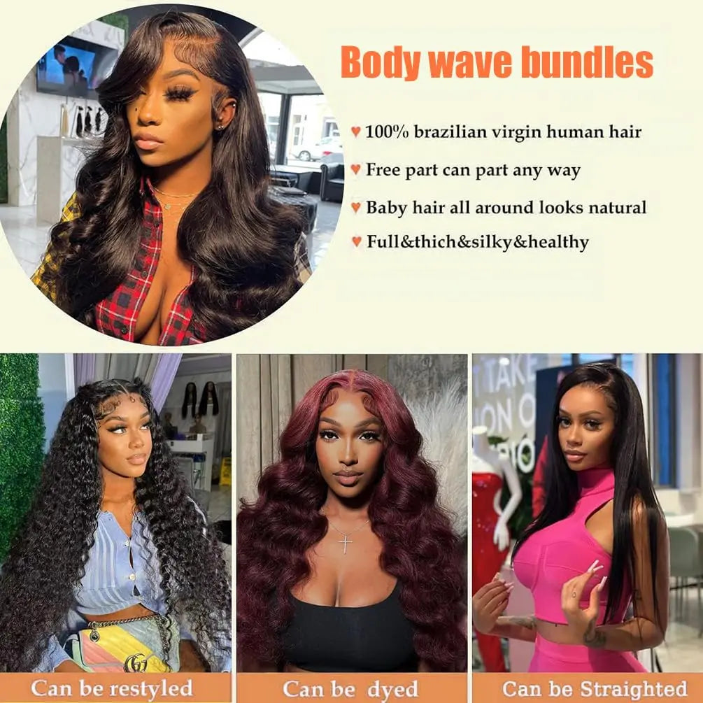 Body Wave Bundles Human Hair 12A 100% Unprocessed Brazilian Virgin Hair Body Wave Bundles Natural Black 3 Bundles For Women