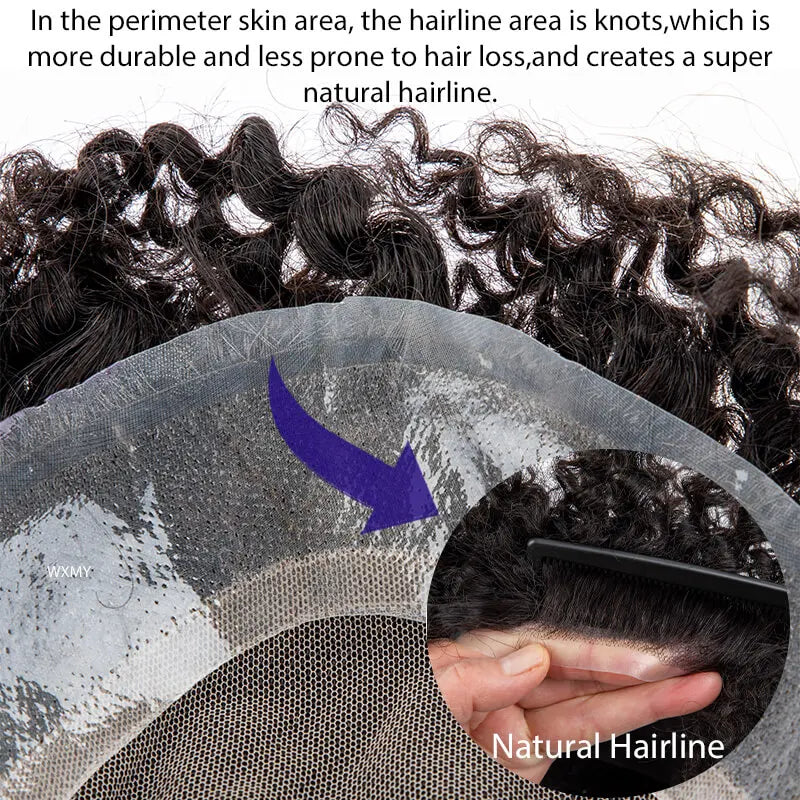 Australia Curly Toupee Men Wig Male Hair Prosthesis Indian Natural Human Hair Wigs For Men French Lace Man Wig System Hairpieces