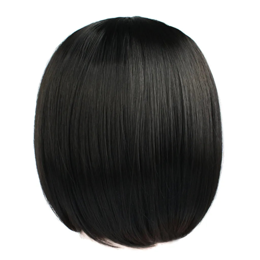 Wigs for Women Short Wavy Bob Black Wig with Bangs Synthetic Hair Wigs for Daily Heat Resistant Fiber Black Cosplay Party Wig