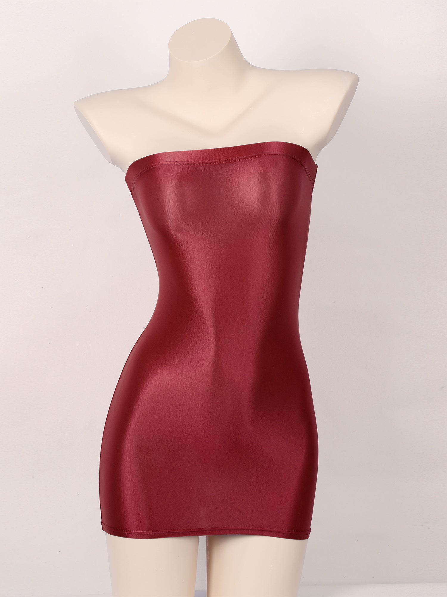 Women Glossy Bodycon Dress Long Sleeve Oil Shiny Smooth Mini Pencil Dress Stretchy Mock Neck Tight  Party Dresses Dance Clubwear
