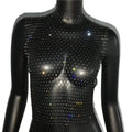 Women's Fishnet Rhinestone Crop Top 2024 Summer Sexy Mesh High Elastic Black White Shirt Net See Through Rave Diamond Tank Top