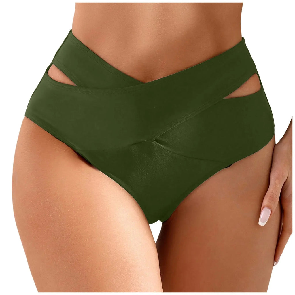 Women Solid Color Hollow Out Detail Swimwear Bottom Women'S Swimsuit Crisscross Bandage Bikini Woman 2024 Trend Push Up