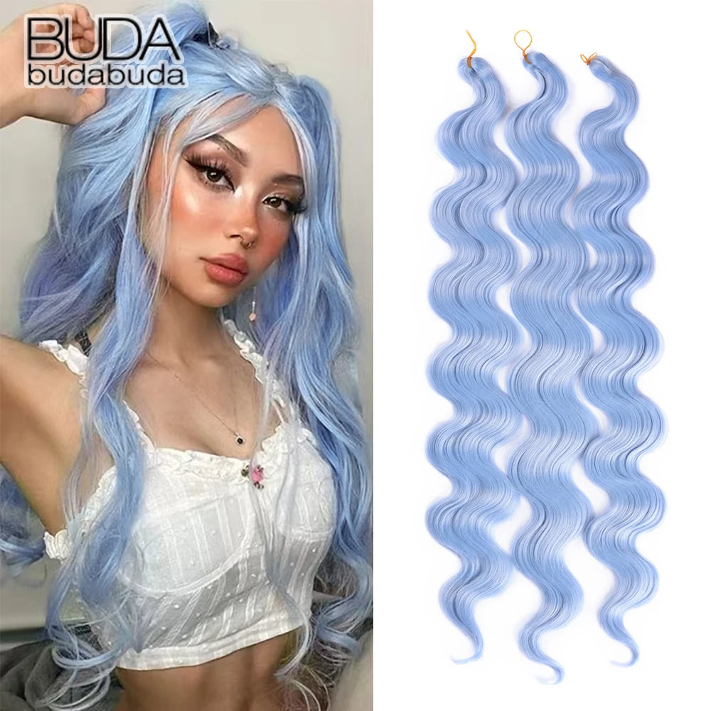 Synthetic Hair Colored Brazilian Body Wave Hair Weave Bundles 24” Heat Resistant Fiber Hair Extensions Body Wave Hair Bundles