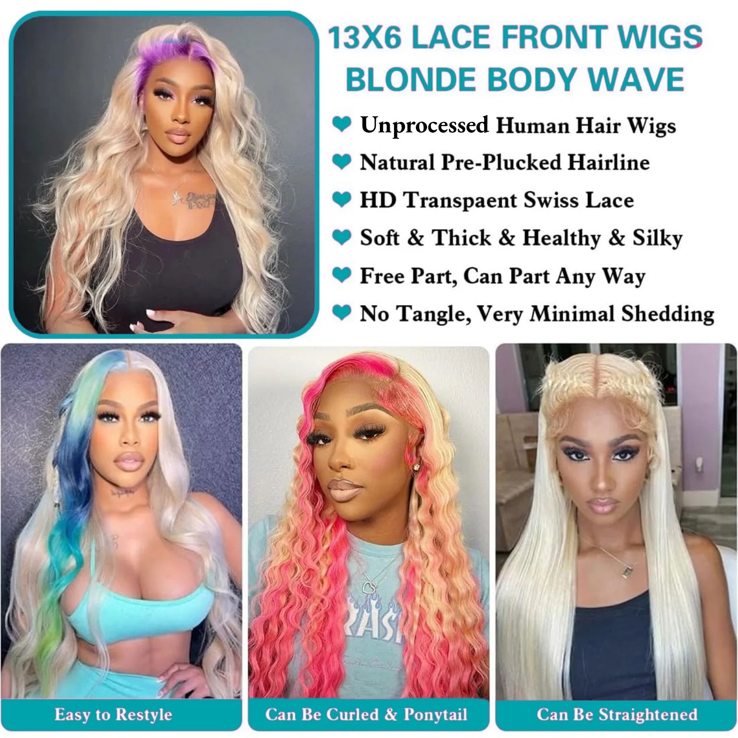 613 13x6 Lace Front Wig Human Hair Body Wave Blonde Lace Frontal Wigs for Women 220 Density Natural Hairline With Baby Hair