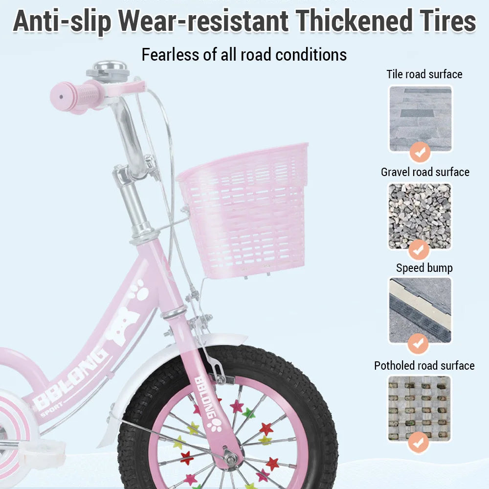 Kids Bike 12-20in  for Girls Ages 3-13 Years with Training Wheels Basket Protective Net Fash Wheel girls bikes ages 8-12