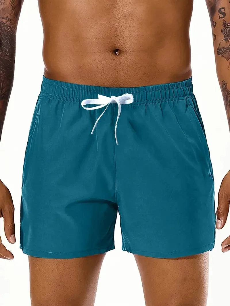 Men 2025 New  Summer Beach New Models Solid Color Fashion Leisure Comfortable Elastic Waist Double Pockets Cool Sports Shorts