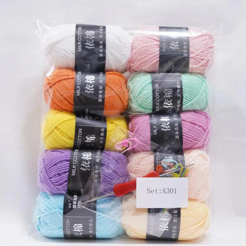 10pcs Mixed Colors Yarn Milk Cotton Yarn Combination Crochet Knitting Yarn Set for Handmade DIY Crafts Sweater Scarf Knitting