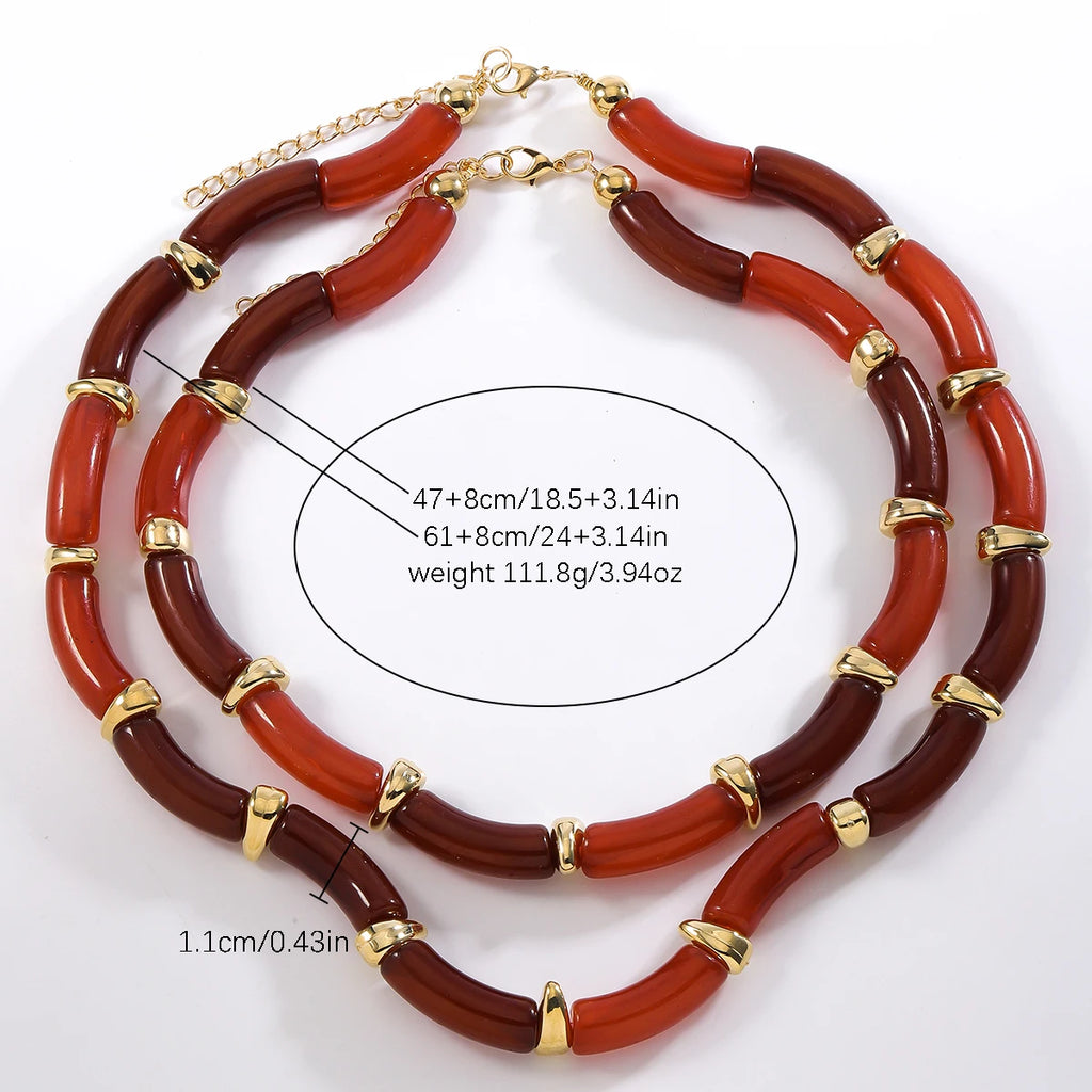 Two Pack of Necklaces Vintage Elegant Resin Metal Necklaces For Women Girl Statement Textured Banquet Accessories Party Gift