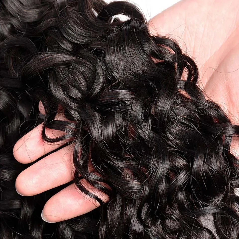 Water Wave Human Hair Bundles with Closure Brazilian Raw Hair Bundles with 5x5/6x6 Closure 34 36 38 40 inch Bundles Human Hair
