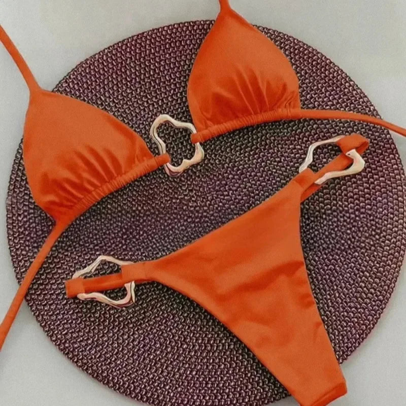 New Sexy Bikini Solid Color Lace-up Split Two-piece Swimsuit for Women