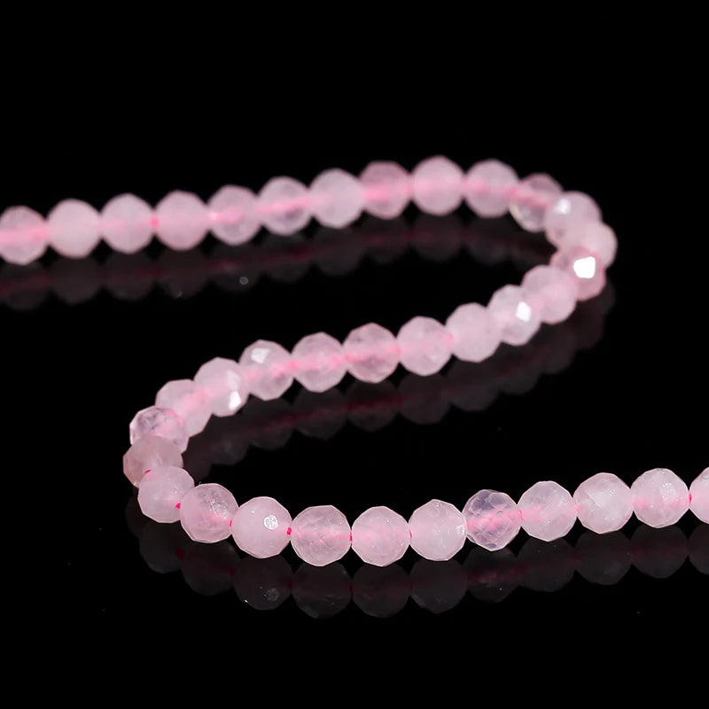4mm Natural Stone Faceted Pink Quartz Bead Loose Spacer Charm Crystal Bead For Jewelry Making Diy Necklace Bracelet Accesory